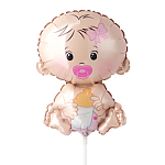 Шар фольгированный фигурный 13"/33см Малыш девочка, крепится с помощью розетки на палочку (в комплект не входят)