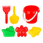 Песочный набор " Совтехстром " Пляжный, 6 предметов, в наборе: 3 формочки, совок, грабли, ведро, в сетке