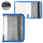 Папка " Пчелка " А4-10 (325*230*25мм) молния вокруг синяя, дополнительный карман из сетки, прозрачный пластик