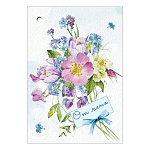 Бирка для букетов и подарков " Праздник " 060 От меня, Разноцветные цветы 77*53мм, без отделки