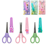 Ножницы детские " Basir " 13,5см Кошкины лапки с пластиковыми ручками, ассорти, фигурный пластиковый чехол, блистер