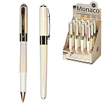 Ручка шариковая " Bruno Visconti " Monaco. Pearl синяя 0,5мм, толщина письма 0,4мм, корпус пластик, металл, покрытие glossy pro, цвет корпуса белый, металлический наконечник, колпачок с металлическим клипом, картонный дисплей