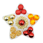 Набор ёлочных украшений " KWELT " в наборе: шары- Ассорти (многогранные, фигурные) d=4,5см 16шт, венки- золотые 11см 4шт, пластиковая упаковка 31*31*5см