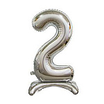 Шар фольгированный 30"/76см Цифра-2 серебро на подставке