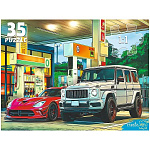 Пазлы " Рыжий кот " Макси. 35элементов Автомобили на заправке 30*21,5см, картонная упаковка 24,9*18,1*5,2см