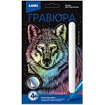 Гравюра " Lori " Классика 10*15см с эффектом голографии Вожак стаи, основа с контуром рисунка, штихель, инструкция,