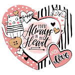 Открытка " Мир открыток " 2-55 Валентин- Сердце. You're always in my heart, Котики, 167*86мм, блестки, текст