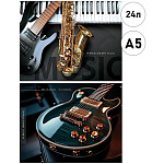 Тетрадь для нот " Проф-Пресс " А5 24л Музыкальные инструменты, альбомная, цветная мелованная обложка, на скобе, 2 дизайна в коробке