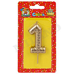 Свеча для торта цифра " Миленд " Звездочки 1, золотая, 14*6,5*1см, картонный блистер, европодвес