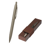 Ручка подарочная шариковая автоматическая " Bruno Visconti " San Remo синяя 1,0мм, толщина письма 0,7мм, металлический корпус, покрытие soft touch, цвет корпуса шампань, металлический наконечник, металлический клип, коричневая картонная коробка