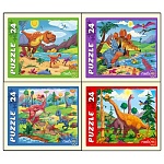 Пазлы " Рыжий кот "  24элемента Динозавры 17,5*13см, 4 дизайна, картонная упаковка 9*6,5*2,5см