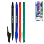 Набор шариковых ручек " Basir " 4цв, 3 синих, красная, чёрная, зелёная, 0,7мм, чернила на масляной основе, цветной корпус, пластиковая упаковка на кнопке, европодвес