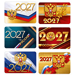 Комплект карманных календарей " Прааздник " 015 на 2027год 62*91мм, Госсимволика, глянцевый УФ-лак, картон, 6 видов по 5шт