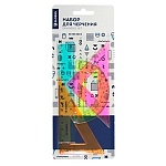 Набор линеек " Глобус " в наборе: линейка 15см, треугольник 30°, треугольник 45°, транспортир, пластиковый, гибкий,европодвес