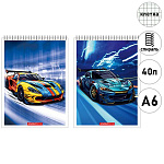 Блокнот МАЛЫЙ ФОРМАТ А6 спираль сверху 40л " Академия Групп " Sport cars, клетка, обложка - мелованный картон, ВД-лак, 2 дизайна