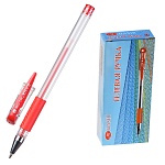 Ручка гелевая " Basir " красная 0,5мм, толщина письма 0,25мм, резиновый держатель, металлический наконечник, прозрачный корпус, колпачок с клипом в цвет чернил