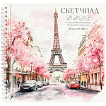Скетчпад, акварельная бумага 160/м2, 195*195мм, 20л, спираль, офсет, без линовки, обложка - мелованный картон, перфорация, жесткая подложка, " Феникс " Весна в Париже