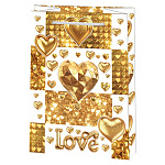 Пакет бумажный " Мир открыток " 13,5*18*6см Love Золотые сердечки, ламинированный