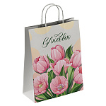 Пакет бумажный " ПЗБМ " 26*35*15см Тюльпаны, крученые ручки