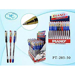 Ручка шариковая " Piano " Gold дисплей 0,5мм, толщина письма 0,25мм, 3 цв (синяя - 35шт, красная - 5шт, черная - 10шт), резиновый держатель, чернила на масляной основе, металлический наконечник, прозрачный корпус