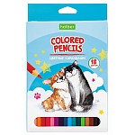 Карандаши цветные деревянные ECO Pets story 18цв " Hatber " шестигранные, картонная упаковка, европодвес