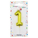 Свеча для торта цифра " KWELT " 1, золотая, 2,5*6*1см, на палочке, картонный блистер 5,8*15,7*1см, европодвес