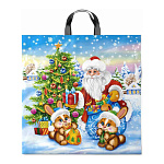 Пакет Новогодний ПЭ " Интерпак " с петлевой ручкой ПВД, 44*44см 70мкм В лесу