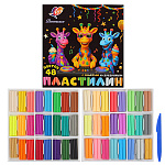 Пластилин " Луч " Фантазия 48цв 636г, классические+пастельные цвета, с золотом и серебром, восковой, мягкий, со стеком, картонная упаковка
