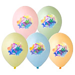 Шар латексный с рисунком 14"/36см 8 Марта Тюльпаны, ассорти из 5 цветов, 1 дизайн