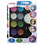 Набор для грима лица и тела " deVente " 8 цветов металлик + 1 классический цвет, 1спонжик, 2 кисточки-аппликатора, на водной основе, в пластиковой коробке, европодвес