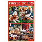 Пазлы " Рыжий кот " 2в1 500+1000элементов Веселые собачки 67*47см, картонная упаковка 24*35,8*5,6см