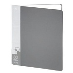 Папка 80файлов " Бюрократ " А4 серый , пластик 0,8мм,торцевой карман с бумажной вставкой