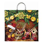 Пакет Новогодний ПЭ " Интерпак " с пластиковой ручкой ПВД, 38*35см 90мкм Новогодняя затея