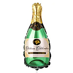 Шар фольгированный фигурный 10"/25см Бутылка шампанского, крепится с помощью розетки на палочку (в комплект не входят)