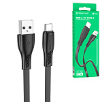 Кабель сетевой USB - Type-C " Borofone " BX85 черный, плоский, 1м, 3А, силикон
