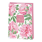 Пакет бумажный " Мир открыток " 13,5*18*6см Розовые пионы, ламинированный