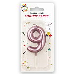 Свеча для торта цифра " KWELT " 9, розовая, 6*4*1см, на палочке, картонный блистер 14*7*1,5см, европодвес