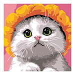 Картина по номерам " Lori " 20*20см Котик в шляпе, состав набора: холст с контуром на подрамнике, краски, кисть, инструкция, термоусадочная пленка