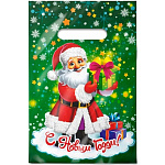 Пакет Новогодний ПЭ " Интерпак " с вырубной ручкой ПВД, 20*30см 30мкм Милый дедушка