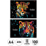 Альбом А4 40л спираль " Проф-Пресс " Портреты зверей, обложка- мелованная бумага, блок- офсет 100г/м2, 2 дизайна в спайке