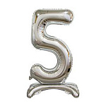 Шар фольгированный 30"/76см Цифра-5 серебро на подставке