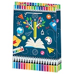 Пакет бумажный " Мир открыток " 31*22*10см Школьные принадлежности, ламинированный