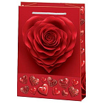 Пакет бум " Мир открыток " 13,5*18*6см Роза в форме сердца, ламинированный
