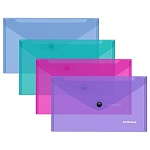 Папка на кнопке " Erich Krause " МАЛЫЙ ФОРМАТ С6 Vivid ассорти, пластик 0,18мм, глянцевая текстура поверхности- песок, полупрозрачная
