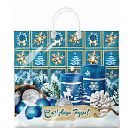 Пакет Новогодний ПЭ " Интерпак " с пластиковой ручкой ПВД, 38*35см 90мкм Бирюза