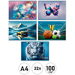 Альбом А4 32л " Светоч " Прекрасный мир (ассорти), на скобе, обложка - мелованный картон, блок-офсет- 100г/м2, 5 дизайнов в коробке