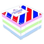 Блок бумаги " Attomex " 9*9*5см 4 цвета (зеленый, белый, розовый, голубой), в прозрачной пластиковой подставке, непроклеенный, плотность 65 г/м, 90% белизна