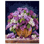 Картина алмазная " Lori " 40*50см Цветы сирени, полное заполнение, основа с цветной схемой, комплект квадратных страз, стилус, лоток для страз, сухой клей
