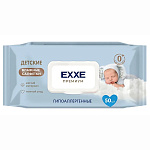 Салфетки влажные детские 50шт " Exxe " ЧЗ ОСУ Гипоаллергенные, клапан, пластиковая крышка