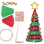 Набор для творчества Новогодний " Mazari " Елочка, в наборе: конус (25см), двусторонняя клейкая лента, стразы, ленты, синельная проволока, пакет